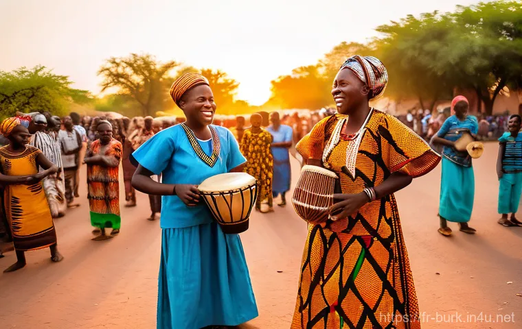 부르키나파소에서 즐길 수 있는 축제와 행사 - **Vibrant Burkinab&egrave; Street Music and Dance at Sunset**
    A lively street scene in Ouagadougou at s...