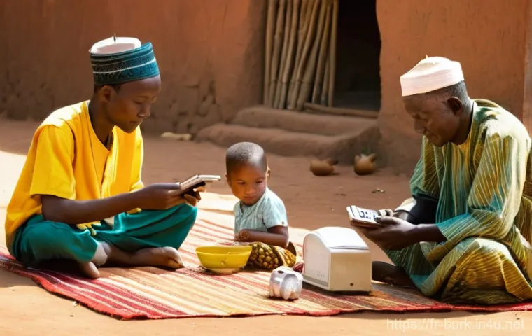 부르키나파소 주요 언론사 및 뉴스 매체 - **Prompt:** A vibrant, multi-generational Burkinabè family or community gathering in an open-air vil...