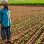 Home 19 부르키나파소의 농업 및 주요 작물 - Resilience in the Face of Climate Change: A Burkinabé Farmer's Determination**
A wide shot capturing...