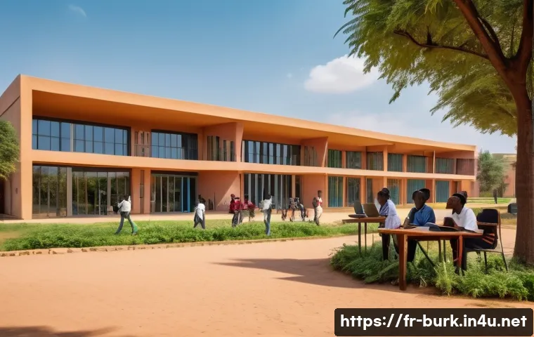 부르키나파소에서의 유학 및 교육 기회 - A vibrant university campus scene in Burkina Faso, showcasing diverse students engaged in interactiv...