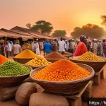 Home 16 부르키나파소에서 촬영된 유명 영화 및 다큐멘터리 - A vibrant Burkinabé traditional market scene captured at golden hour, featuring diverse local people...