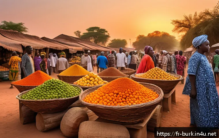 부르키나파소에서 촬영된 유명 영화 및 다큐멘터리 - A vibrant Burkinab&eacute; traditional market scene captured at golden hour, featuring diverse local people...