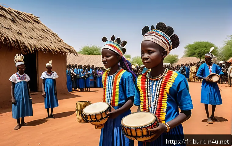 부르키나파소 부족 문화 및 민속 전통 - A vibrant traditional initiation ceremony in a Peul community in Burkina Faso, featuring young boys ...