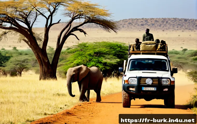 부르키나파소에서 즐길 수 있는 사파리 투어 - Photorealistic wildlife safari in Burkina Faso’s Arly National Park, open-top 4x4 vehicle stopped at...